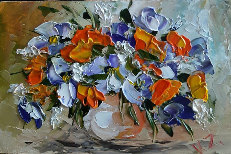 Картина маслом. Анютины глазки.