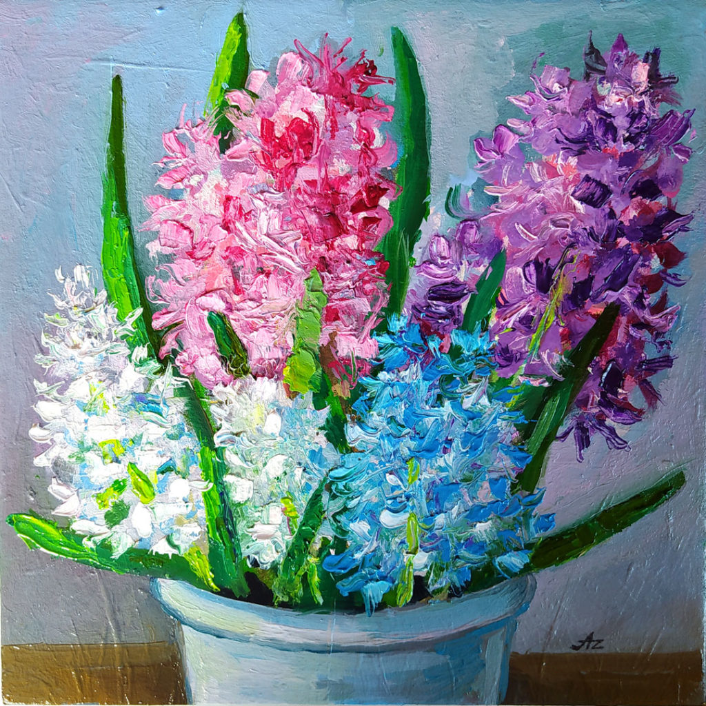Картина Гиацинты маслом Весенние цветы