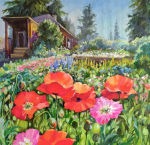 Картина цветы маки "Мамин сад" холст масло 50/50 см