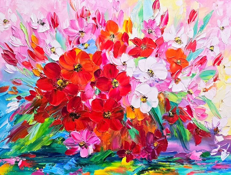 Картина маки ромашки маслом 30*40