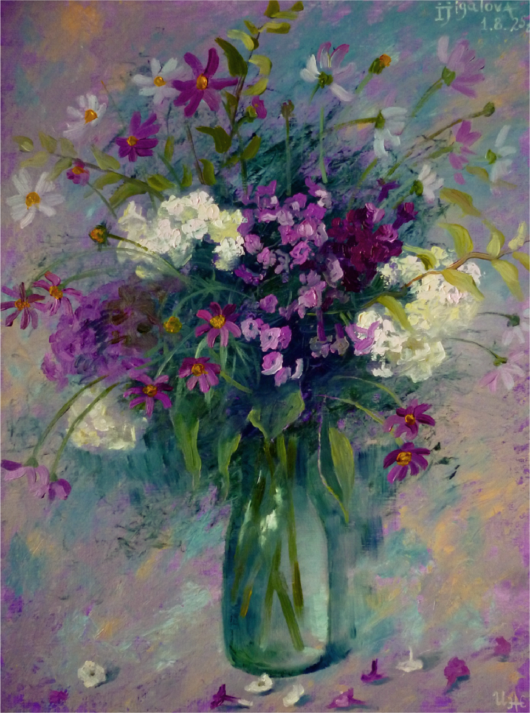 Букет с флоксами – картина маслом с цветами 30×40 см