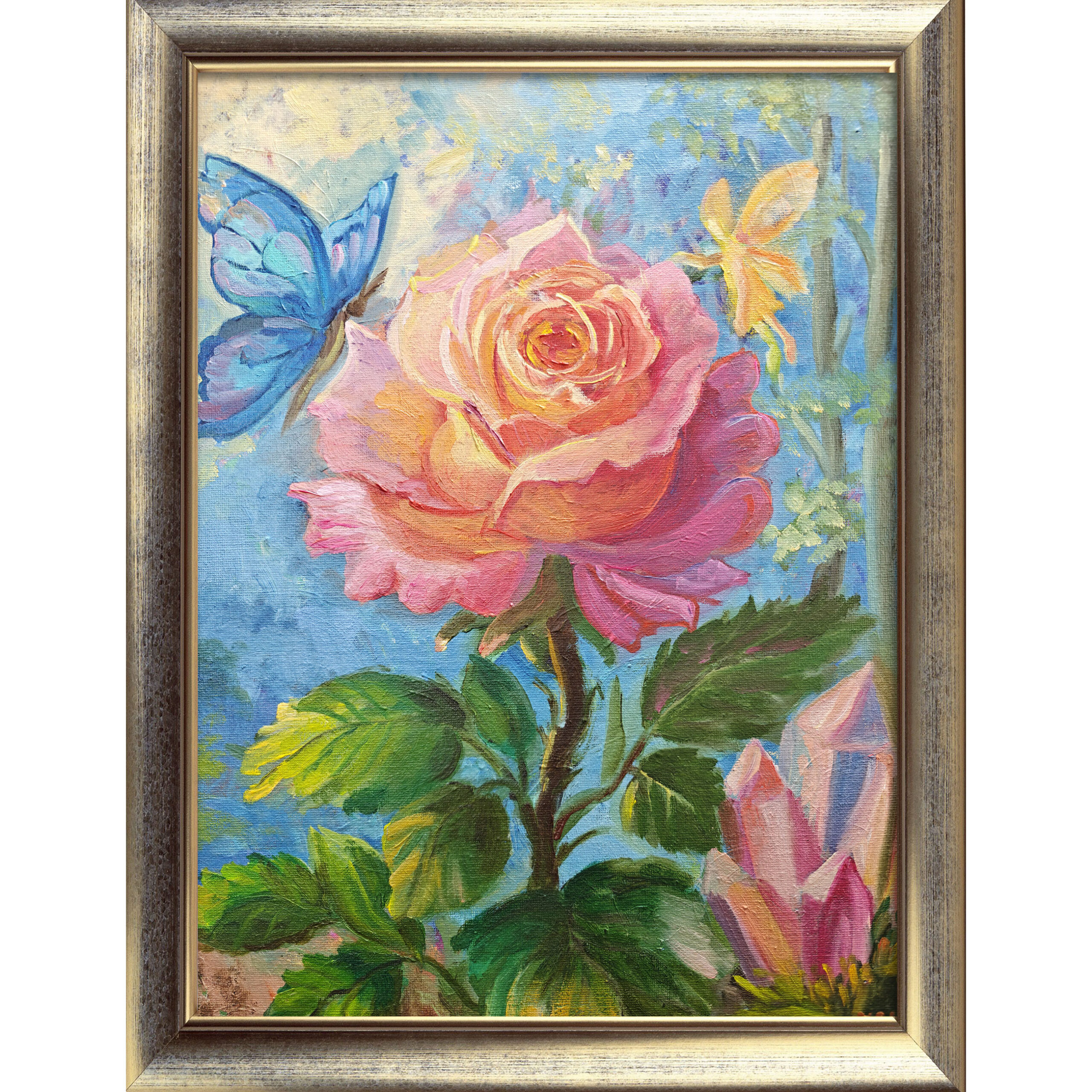 Картина роза и бабочка масло 30×40 см — изображение 2