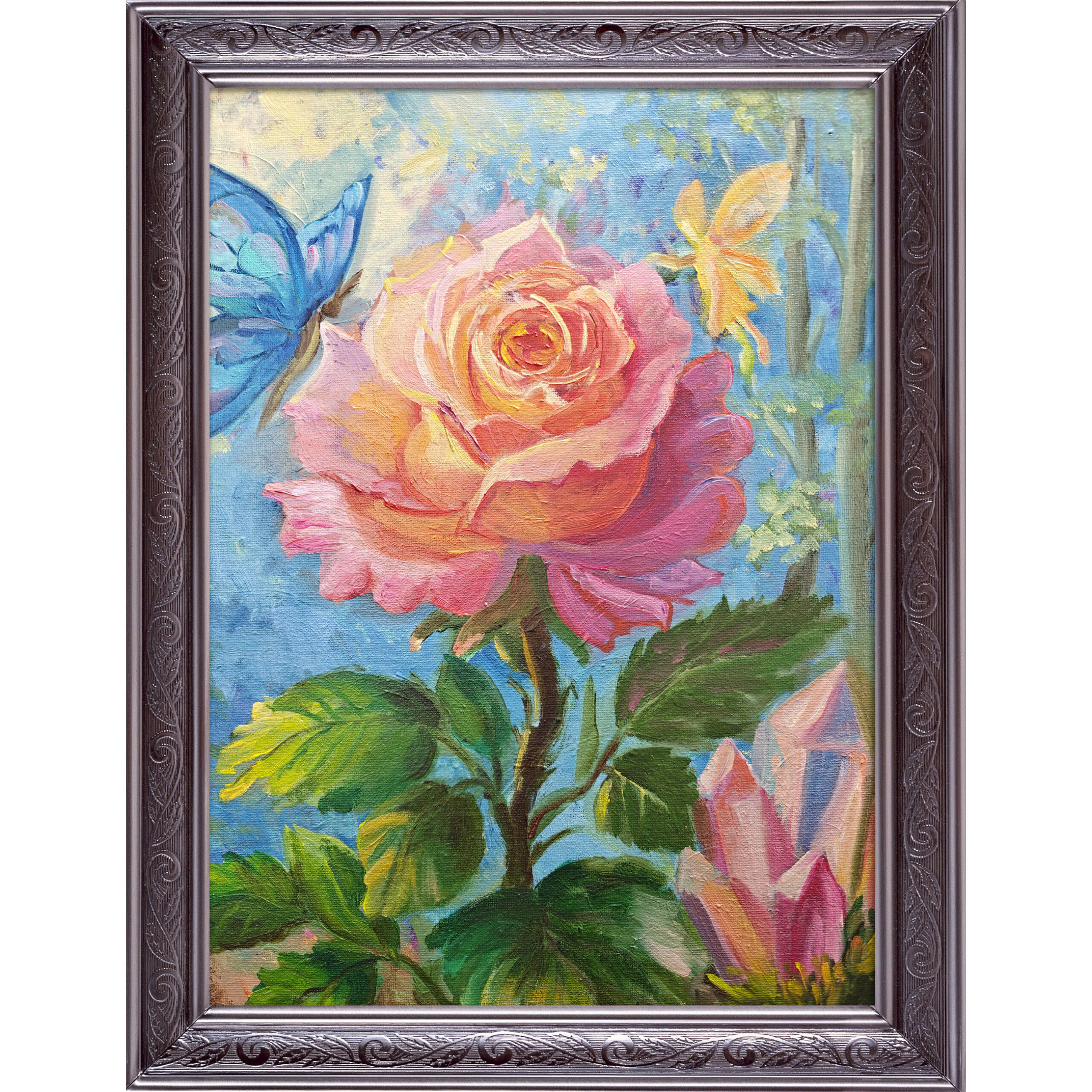 Картина роза и бабочка масло 30×40 см — изображение 4