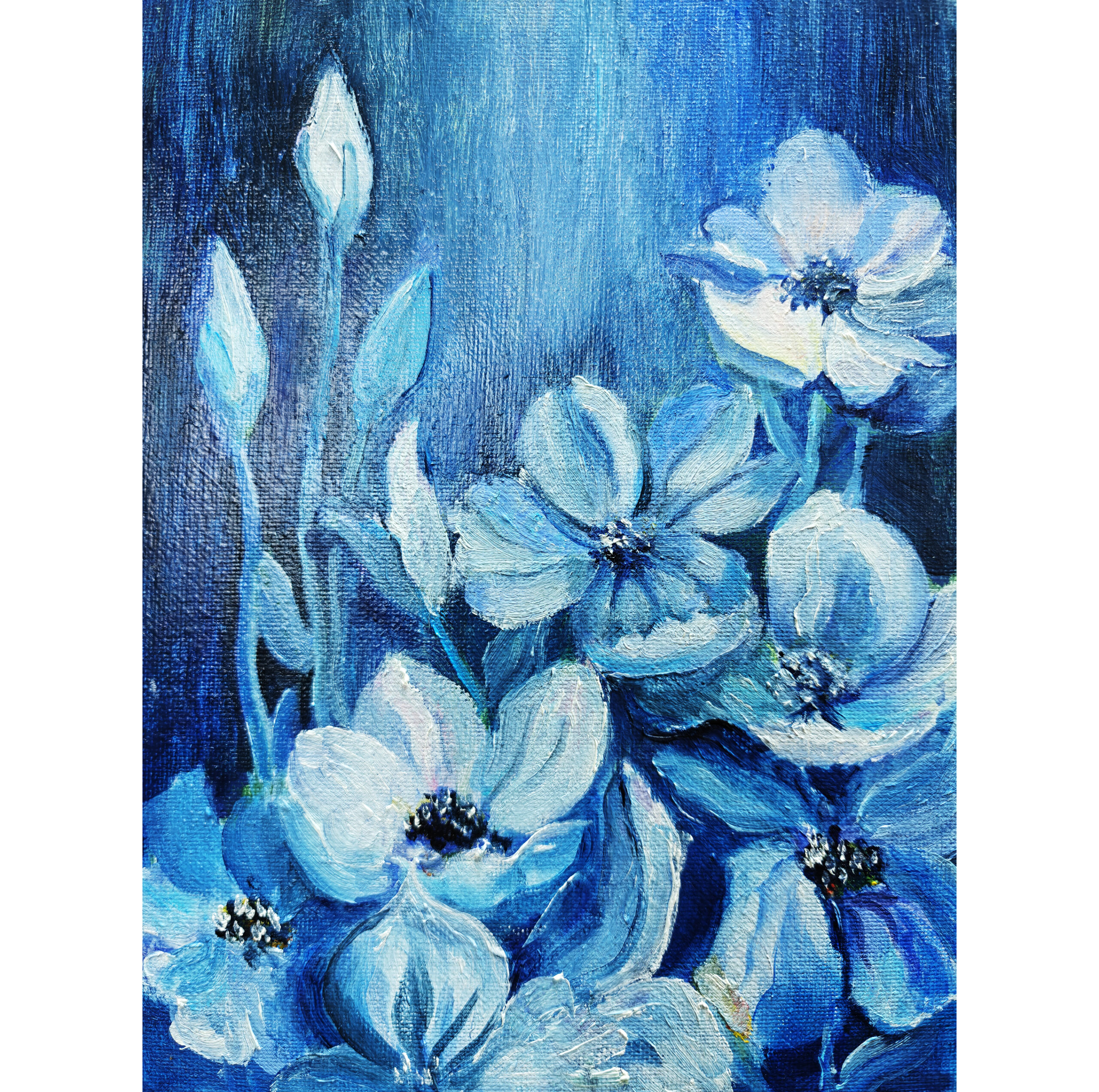Картина маслом синие анемоны мини-картина 18×24