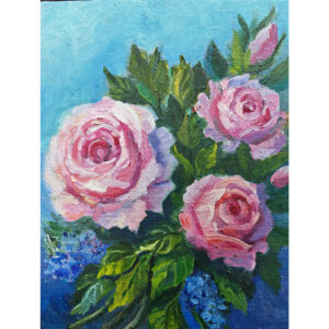 Картина маслом розы на голубом мини-картина18×24