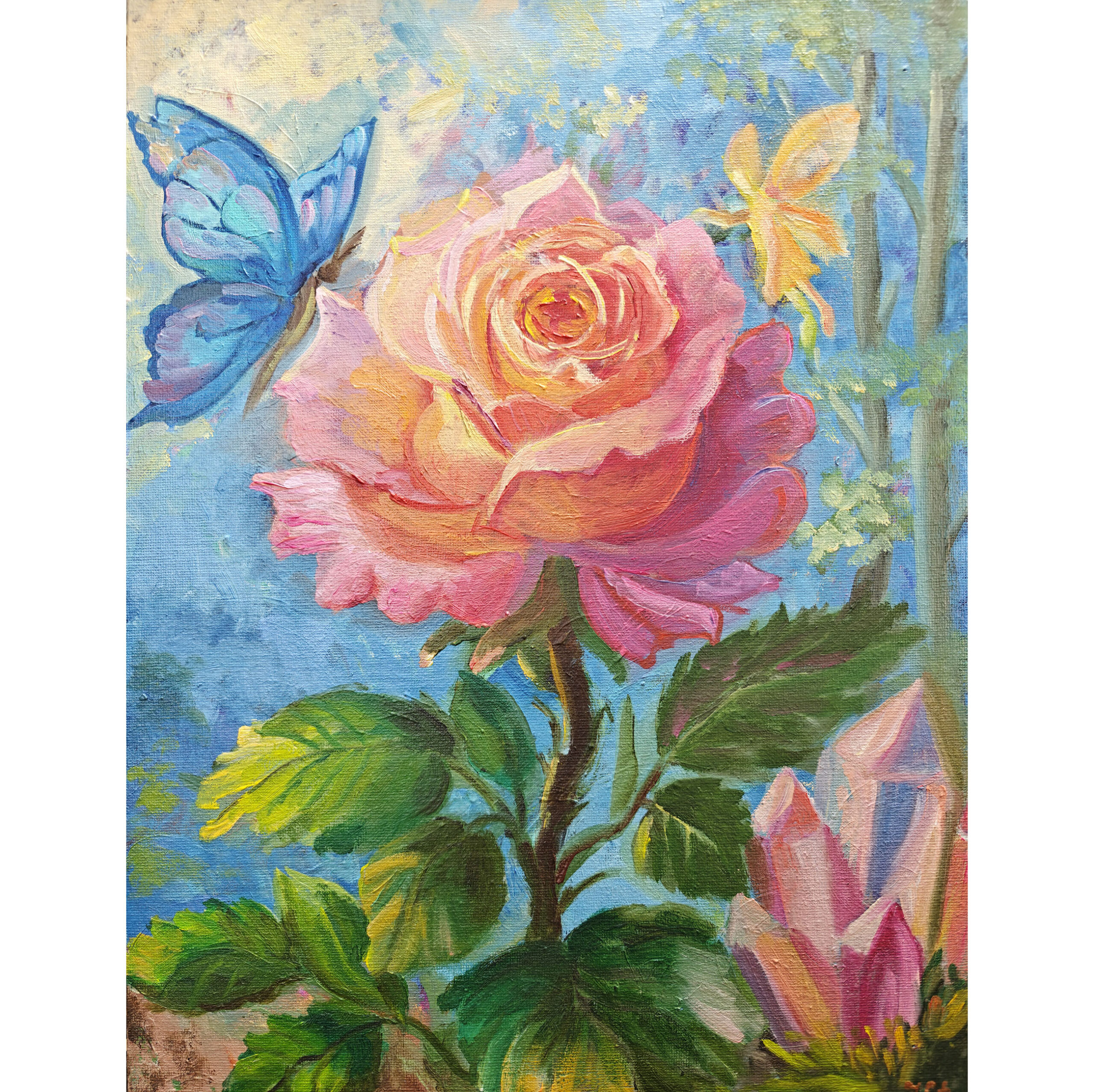Картина роза и бабочка масло 30×40 см