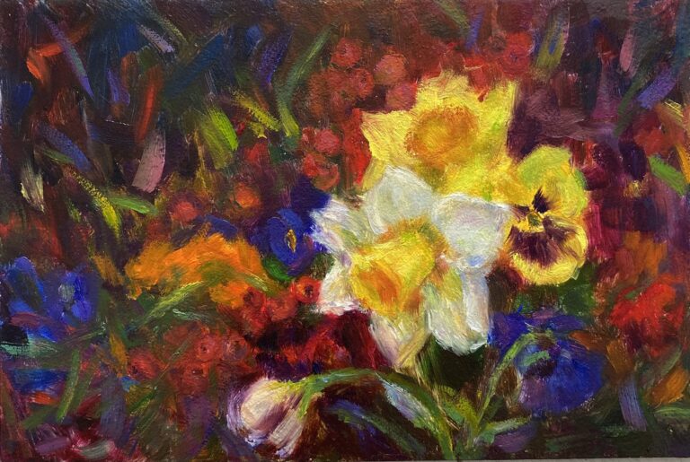 Картина Цветы, масло, 20х30 см, МДФ