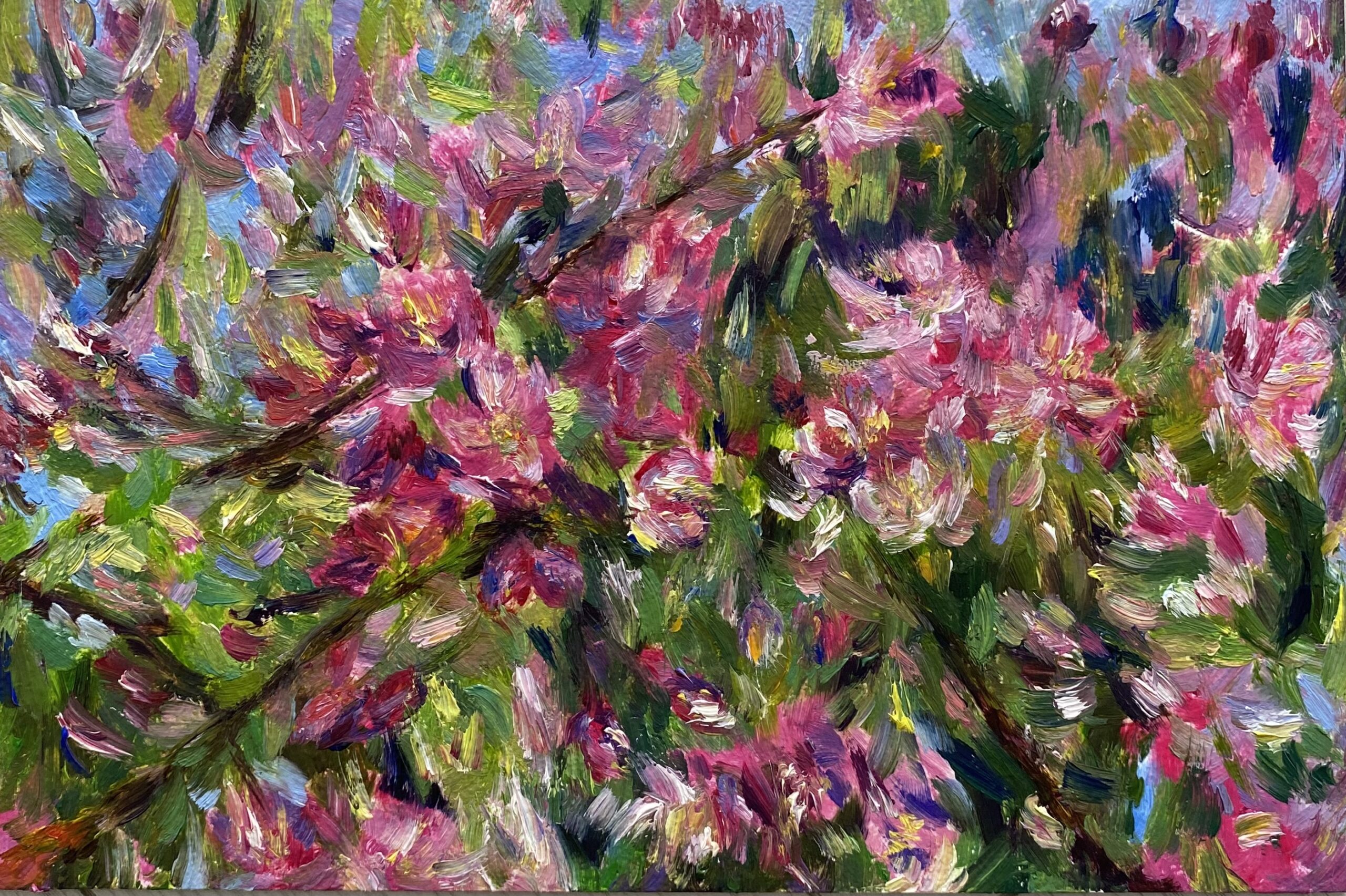 Картина Цветущая яблоня. Масло, МДФ
