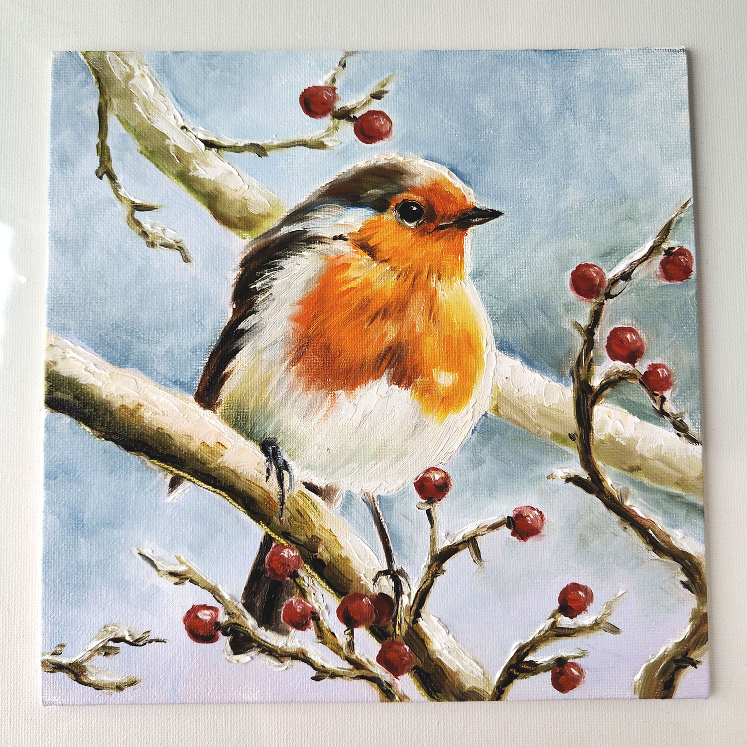 картина зарянка птицы