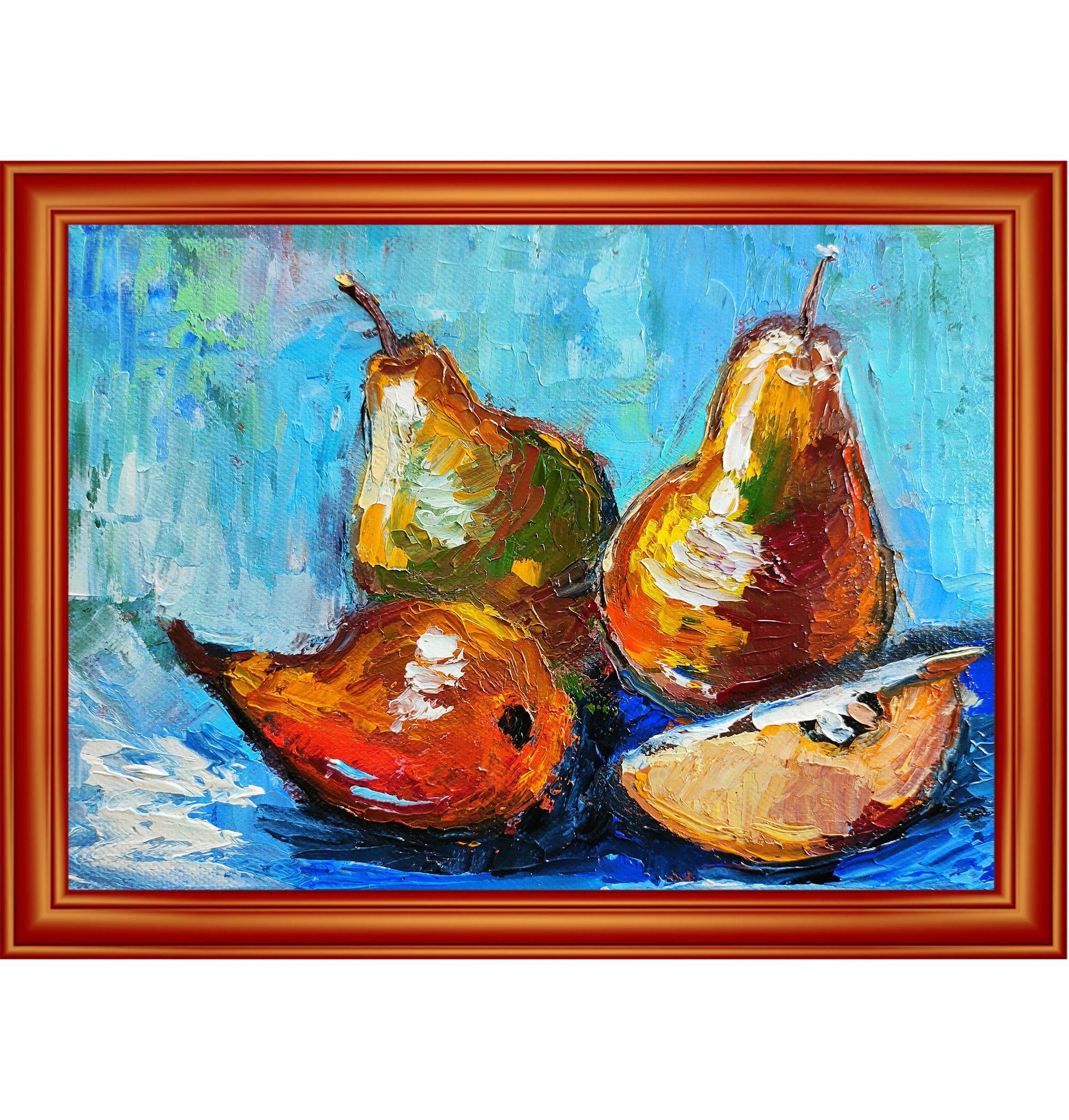 Картина маслом фруктовый натюрморт Сочные груши 18×24 — изображение 2