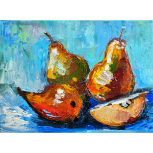 Картина маслом фруктовый натюрморт Сочные груши 18×24
