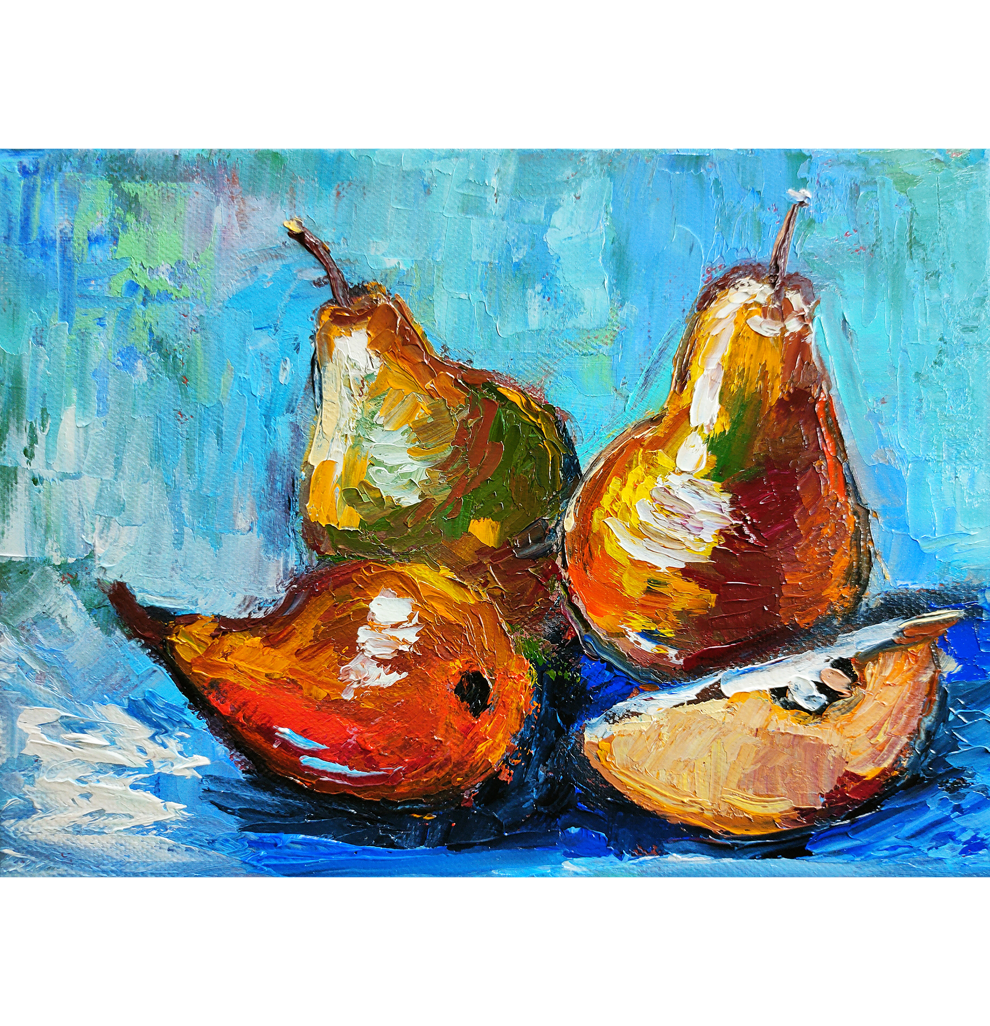 Картина маслом фруктовый натюрморт Сочные груши 18×24