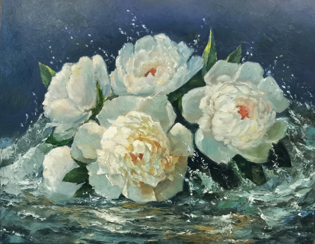 Картина с пионами Водная феерия