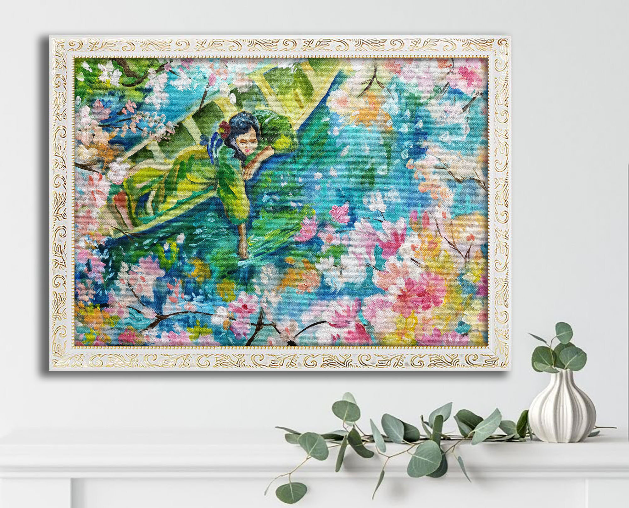 Картина маслом девушка в кимоно «Сон под сакурой» 30*40 — изображение 3