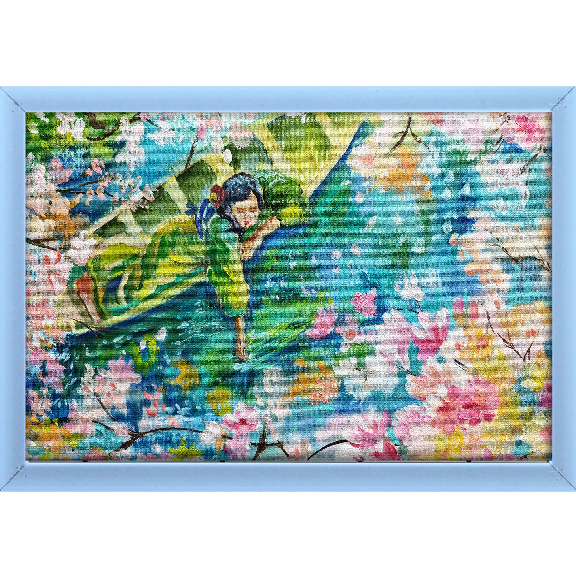 Картина маслом девушка в кимоно «Сон под сакурой» 30*40 — изображение 4