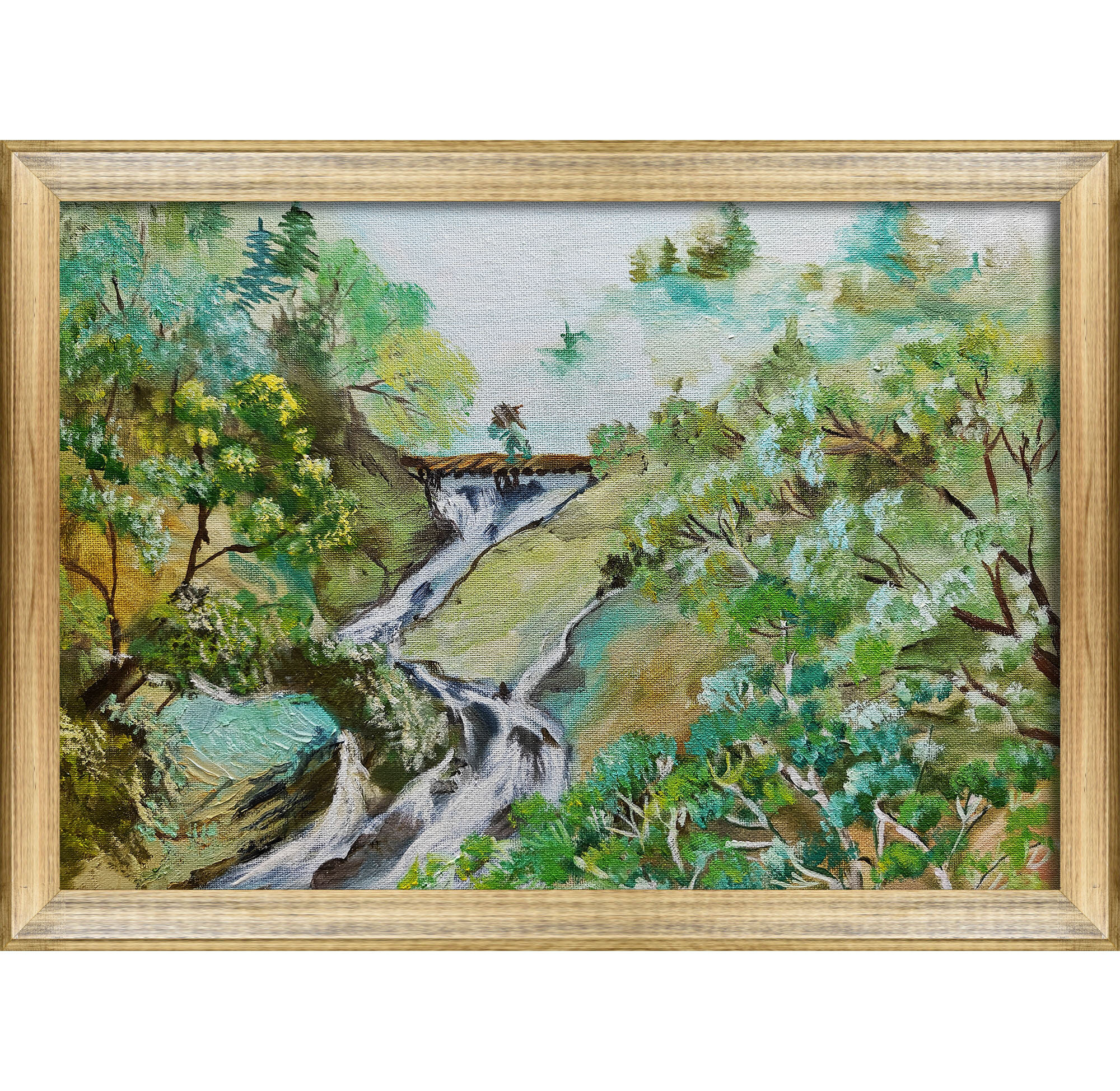 Картина маслом лесной водопад река Янцзыцзян 30х40 — изображение 4