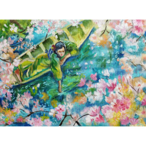 Картина маслом девушка в кимоно «Сон под сакурой» 30*40