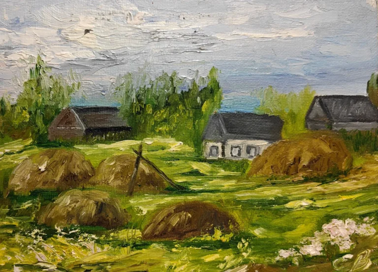картина деревенский пейзаж маслом