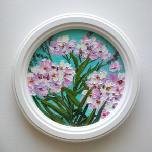 Картина маслом в круглой раме Цветы